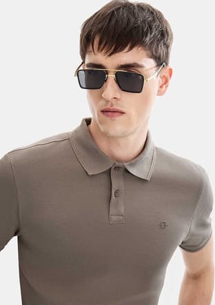 B35S10042 Erkek Bej Polo Yaka T-shirt - 1
