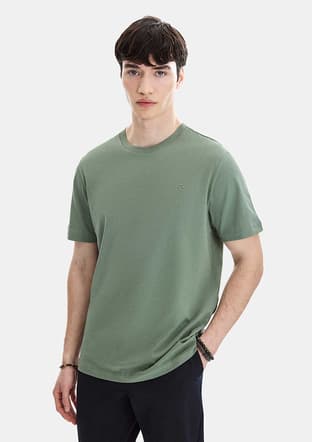 B35S10004 Erkek Yeşil Bisiklet Yaka T-shirt - 1