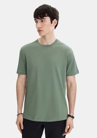 B35S10004 Erkek Yeşil Bisiklet Yaka T-shirt - 2