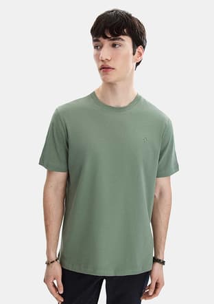 B35S10004 Erkek Yeşil Bisiklet Yaka T-shirt - 3