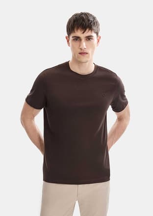 B35S10004 Erkek Kahverengi Bisiklet Yaka T-shirt - 2