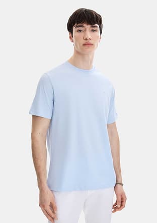 B35S10004 Erkek Mavi Bisiklet Yaka T-shirt - 1