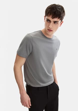 B35S10004 Erkek Gri Bisiklet Yaka T-shirt - 3