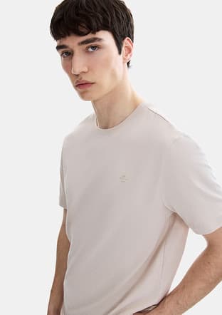 B35S10004 Erkek Bej Bisiklet Yaka T-shirt - 2