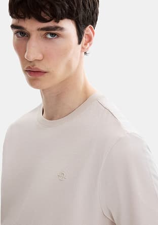 B35S10004 Erkek Bej Bisiklet Yaka T-shirt - 3