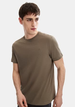 B35S10004 Erkek Bej Bisiklet Yaka T-shirt - 3