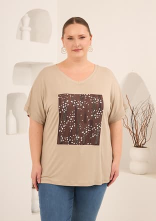 O6819 Kadın Bej Basic T-shirt - 1