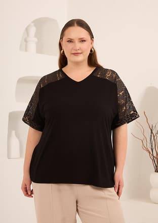 O6816 Kadın Siyah Basic T-shirt - 1