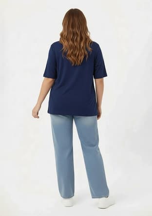 O6811 Kadın Lacivert Baskılı T-shirt - 3