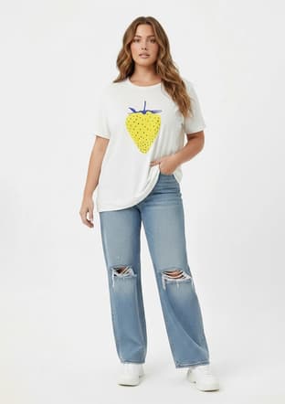 O6812 Kadın Beyaz Baskılı T-shirt - 2