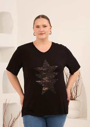 O6817 Kadın Siyah T-shirt - 1