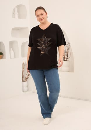 O6817 Kadın Siyah T-shirt - 2