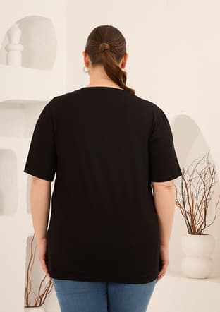 O6817 Kadın Siyah T-shirt - 3
