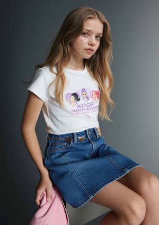 H3843A8Df1 Kız Çocuk Beyaz Kısa Kol T-shirt - 3
