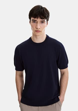 B35S40029 Erkek Lacivert Triko T-shirt - 3