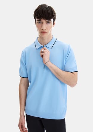 B35S40031 Erkek Mavi Triko T-shirt - 1