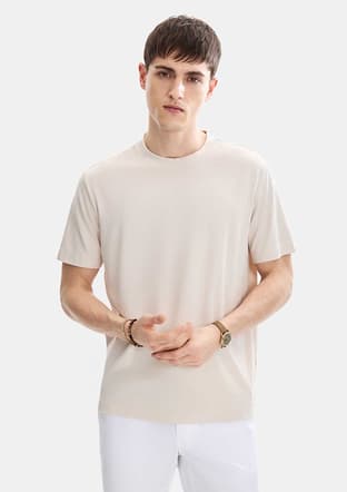 B35S10067 Erkek Beyaz Bisiklet Yaka T-shirt - 2