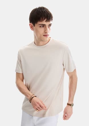 B35S10067 Erkek Beyaz Bisiklet Yaka T-shirt - 3