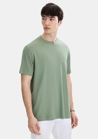 B35S10067 Erkek Yeşil Bisiklet Yaka T-shirt - 1