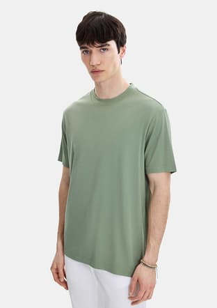 B35S10067 Erkek Yeşil Bisiklet Yaka T-shirt - 2