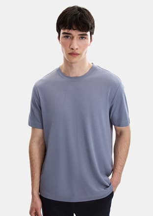 B35S10067 Erkek Mavi Bisiklet Yaka T-shirt - 3