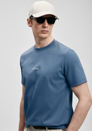 111020322 Erkek Mavi Baskılı T-shirt - 3