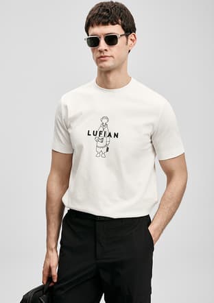111020307 Erkek Beyaz Baskılı T-shirt - 1