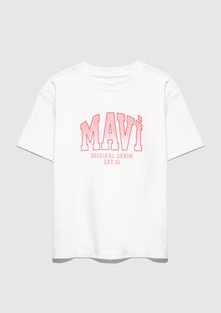 M7610386-70057 Kız Çocuk Beyaz Baskılı T-shirt - 1