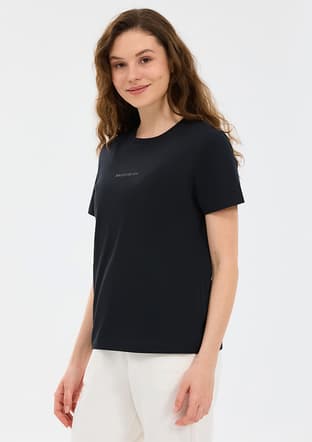 S2510029-3817 Kadın Siyah Bisiklet Yaka T-shirt - 2