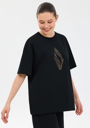 S2610050-3817 Kadın Siyah Oversize T-shirt - 2