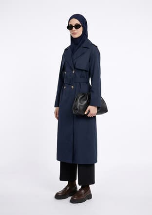 26Yt706 Kadın Lacivert Pardesü - 2