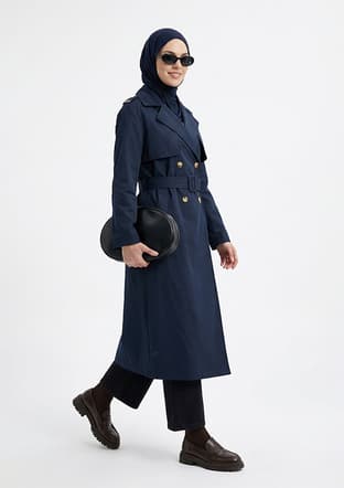 26Yt706 Kadın Lacivert Pardesü - 3
