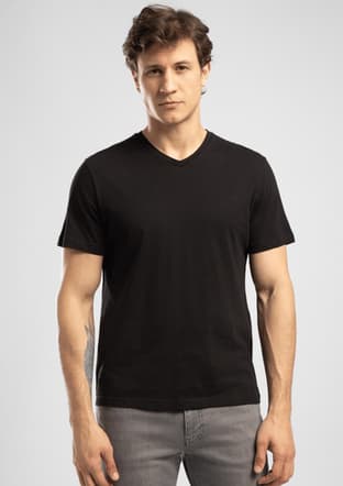 262 Lcm 242002 Erkek Siyah V Yaka T-shirt - 1