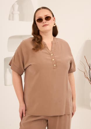 O6826 Kadın Kahverengi Bluz - 1