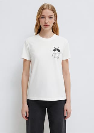 M1613723-70057 Kadın Beyaz Baskılı T-shirt - 1