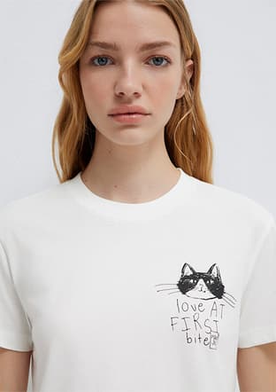 M1613723-70057 Kadın Beyaz Baskılı T-shirt - 3
