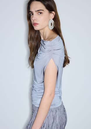 İPEKYOL - IS1260070231 Kadın Gri Sıfır Kol T-Shirt - 3