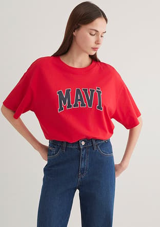 M1600843-82054 Kadın Kırmızı Baskılı T-shirt - 1