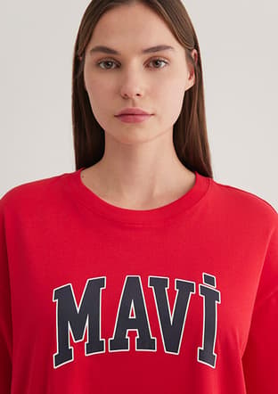 M1600843-82054 Kadın Kırmızı Baskılı T-shirt - 3