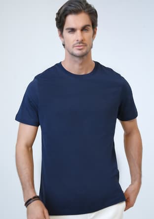 B33S10040 Erkek Lacivert Bisiklet Yaka T-shirt - 1