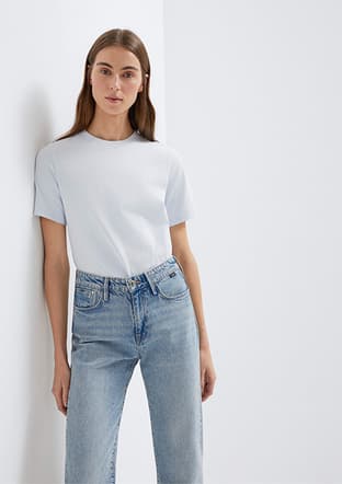  - M1613788-89201 Kadın Mavi Basic T-Shirt - 1