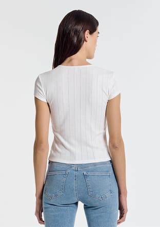  - M1613808-70057 Kadın Beyaz Basic T-Shirt - 2
