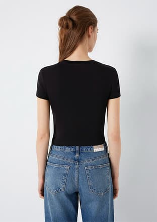  - M1613848-900 Kadın Siyah Baskılı T-Shirt - 2