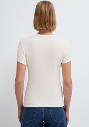  - M1613081-70057 Kadın Beyaz Basic T-Shirt - 4
