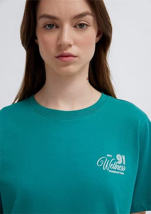  - M1613908-71914 Kadın Yeşil Baskılı T-Shirt - 3