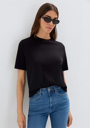  - M1614218-900 Kadın Siyah Basic T-Shirt - 1