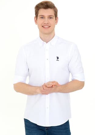 US POLO ASSN Erkek Beyaz Dokma Gömlek - 1