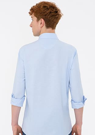 US POLO ASSN Erkek Mavi Slim Gömlek - 3