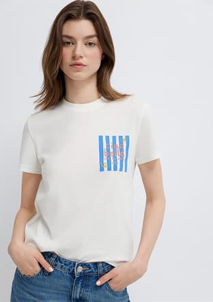 M1613988-70057 Kadın Beyaz Baskılı T-shirt - 1
