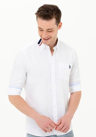 US POLO ASSN Erkek Beyaz Dokma Gömlek - 1